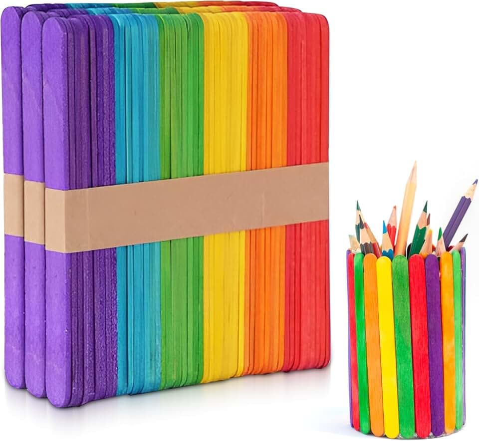 Perfect Stix Poplar Wooden Craft Sticks, Multi-Colored, 4.5 Inch Length, 1000 Pieces, Popsicle Sticks for Arts and Crafts