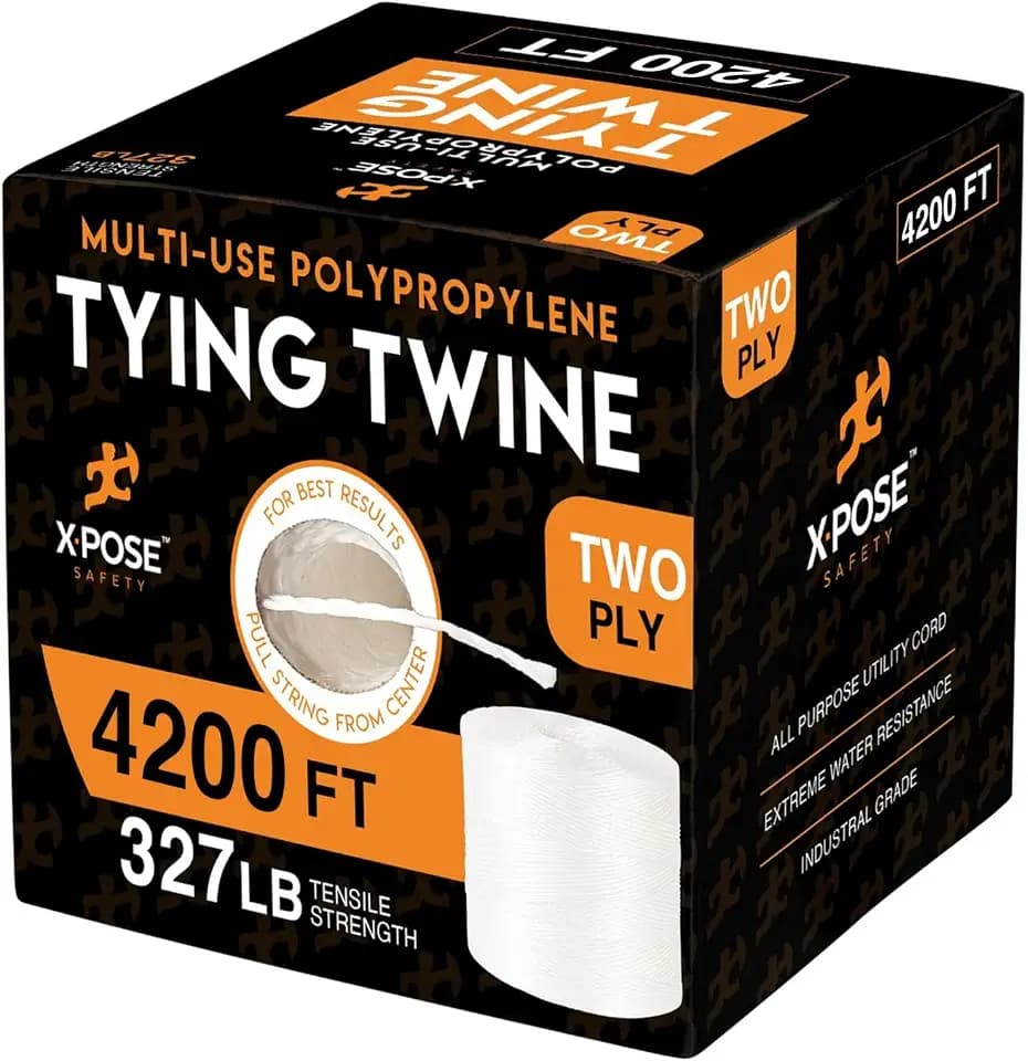 Xpose Safety Polypropylene Tying Twine – 2 Ply White Plastic Twine String, 4200 Ft Roll, Heavy Duty Poly Twine for Baling, Shipping, Bundling, Packaging, Gardening, Box Tying & Cardboard