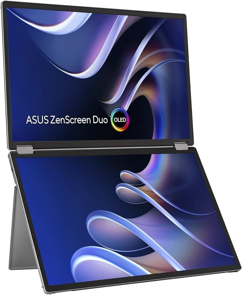ASUS ZenScreen OLED MQ149CD 14 Zoll OLED Foldable Dual Portabler Monitor | Kickstand, DisplayHDR 400, 100% DCI-P3, Delta<2, HDR400, 1ms, 360°-Scharnier, 21 Zoll Arbeitsbereich