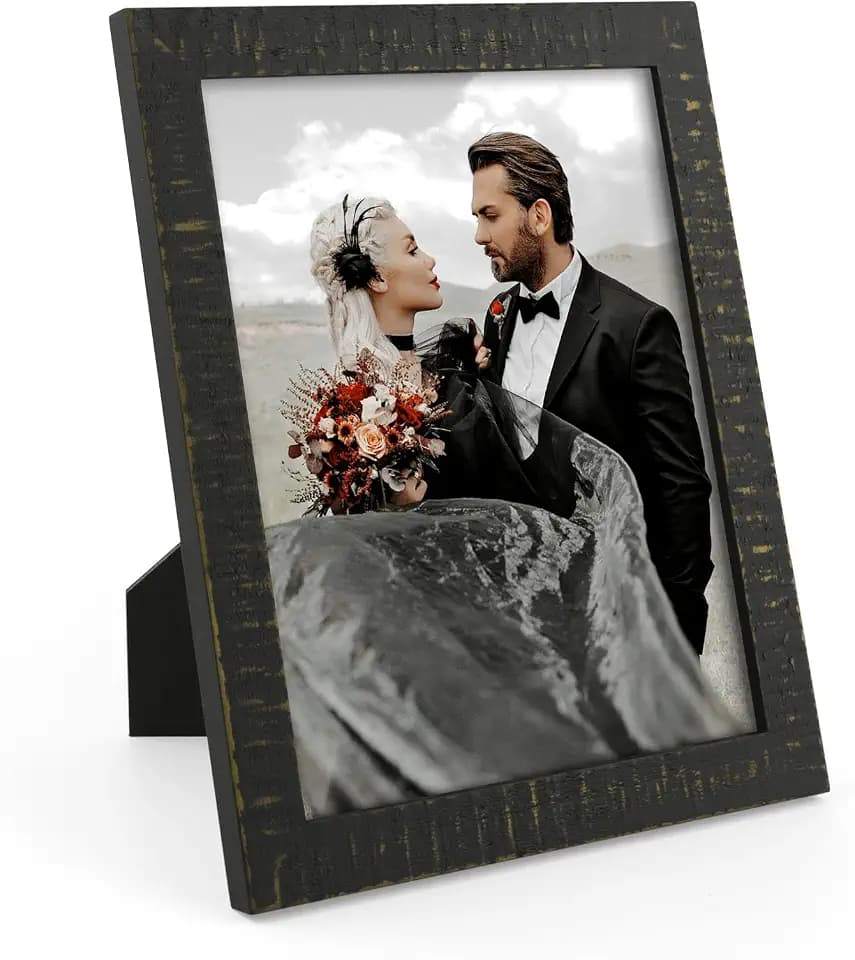Golden State Art 8x10 Picture Frame,Rustic Black Solid Wood & Plexiglass