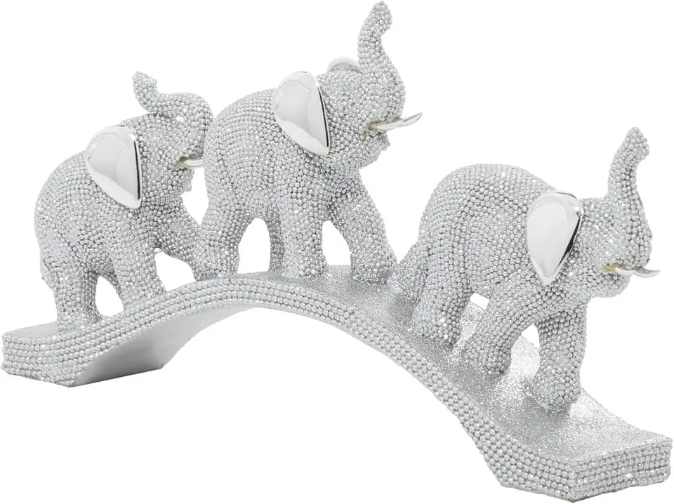 Deco 79 Polystone Elephant Decorative Sculpture Home Decor Statue, Accent Figurine 2" x 14" x 7", Silver