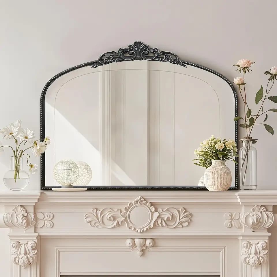 Micasso Vintage Black Wall Mirror: 40"x29" Baroque Antique Arched Mirror