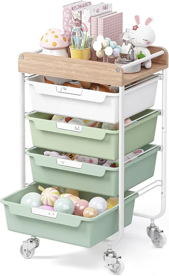 SYKIARIOL Rolling Craft Storage Cart with 4 Drawers,Kids Craft Cart,Green