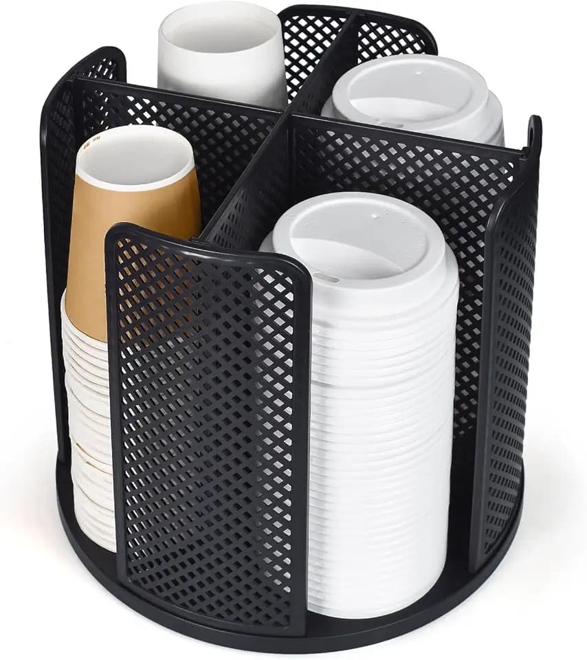 Cup and Lid Organizer, Coffee Cup Holder for 5-16oz Disposable Cups, Black