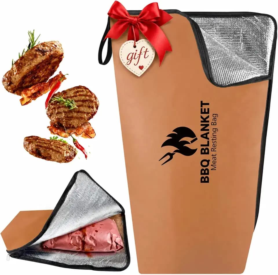 BANGIE 21in PU Leather BBQ Blanket for Resting Meat - 5-Layer Insulated Smoker Bag with Anti-Jam Zipper & Leak-Proof Seams, Brisket Resting Blanket Smoker Accessories Gifts for Men Dad Husband