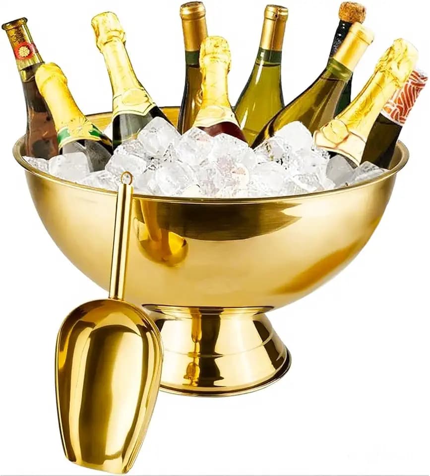 Large Champagne Bowl,12L Champagne Bowl Ice-Bucket with Scoop Stainless Steel Large Wine Bucket Big Ice Bucket for Parties Wine Beer Home Bar Celebrations,16in