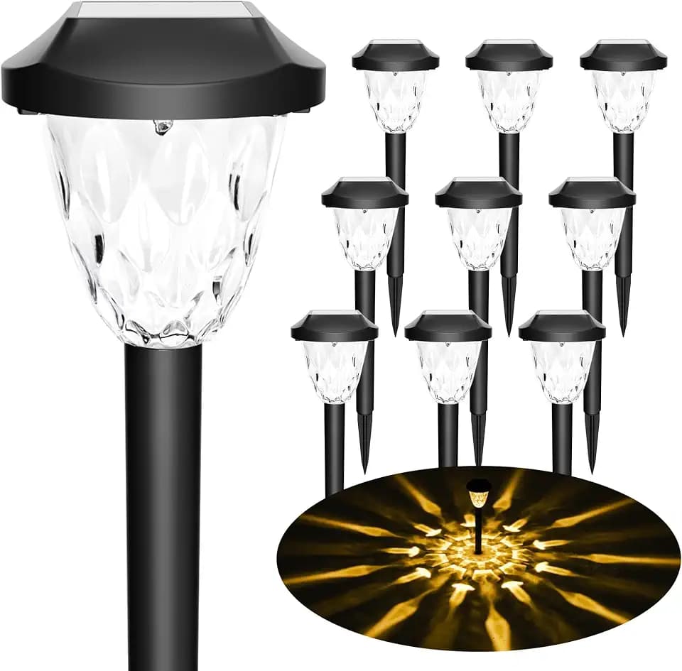 GIGALUMI Warm Outdoor Solar Garden Path Lights, Waterproof 10PK