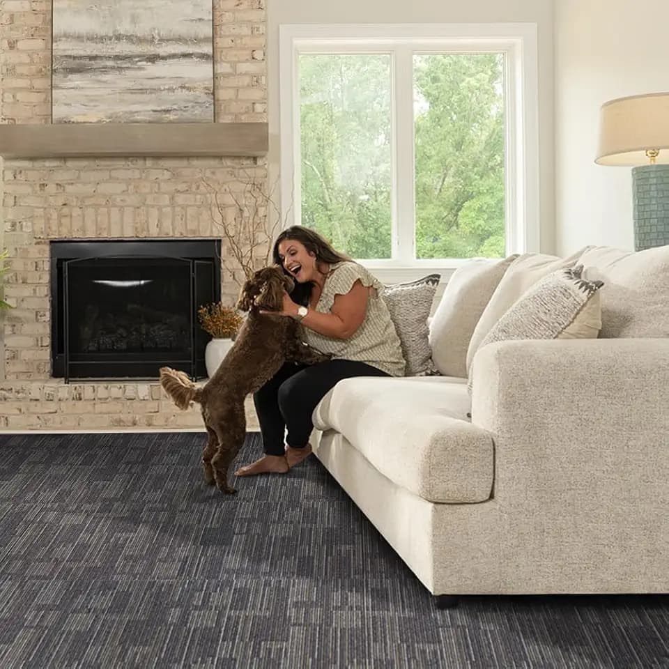GL Carpet Tiles Reusable 24" x 24" Squares Indoor/Outdoor 0.25" Pile Height Loop Pile, Non Slip Easy DIY Installation Peel and Stick Carpet Tile, (18 Tiles) (72 sqft/Box) (Gray)