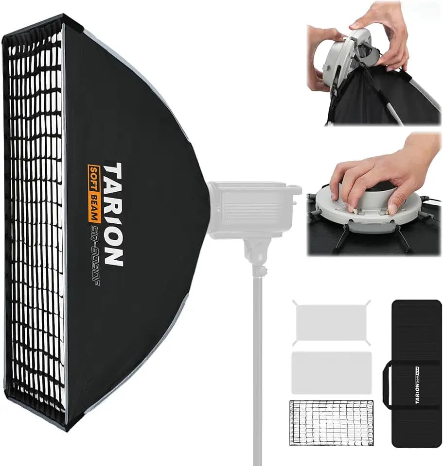 TARION Softbox Bowens Mount Quick Release Faltbare Stripbox 60x90cm | Square Fotografie Softboxen mit Glitter Strip Soft Box für Porträt Video Studio Photography Blitz Licht