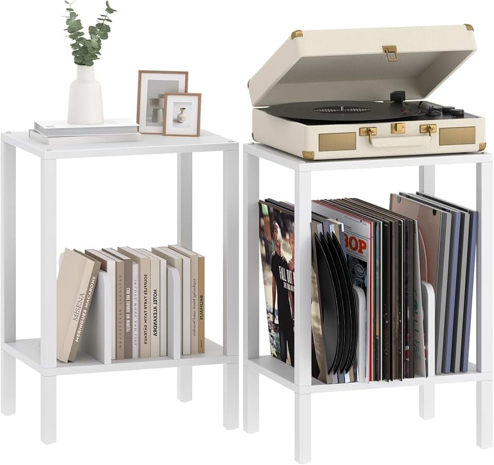 TUTOTAK Record Player Stand with Vinyl Record Storage up to 100 Albums