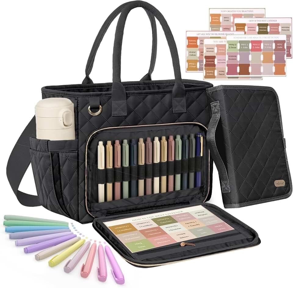 Large Bible Bag with Bible Cover Case for Women, Quilted Bible Tote Bag