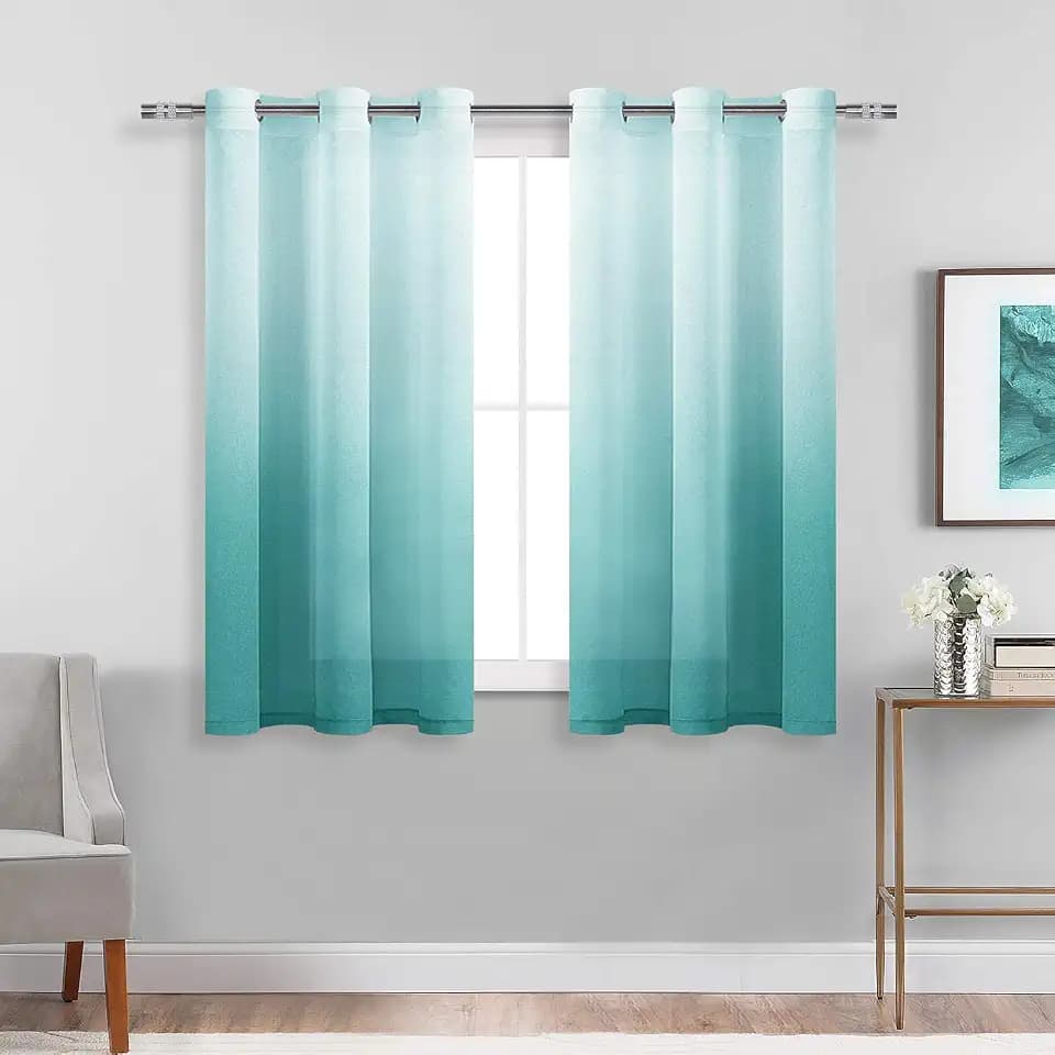 DWCN Teal Ombre Sheer Curtains 54 Inches Long for Living Room 2 Panels Set
