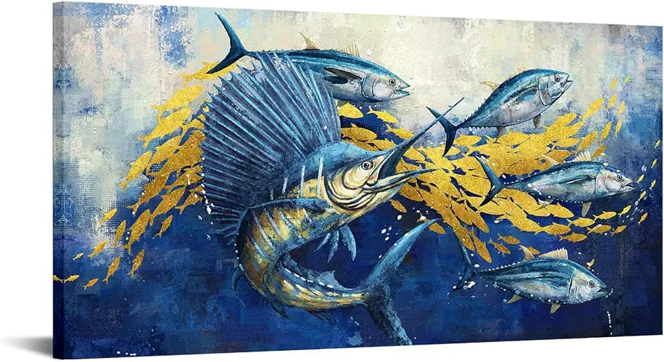 KREATIVE ARTS Ocean Fish Wall Art Sailfish Tuna Marlin Canvas Print