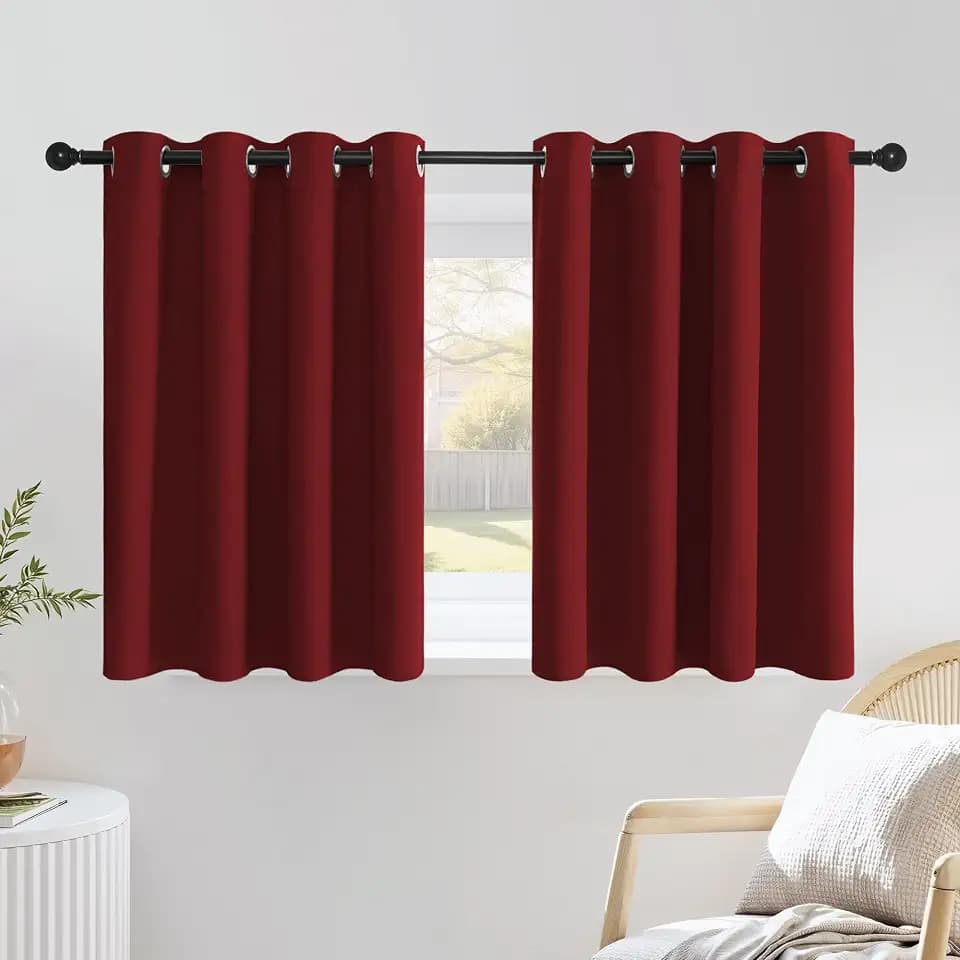 NICETOWN Red Kitchen Curtains for Christmas, Thermal Insulated Grommet Blackout Short Window Treatments Thermal Curtains for Bedroom, 2 Panels, W52 x L36