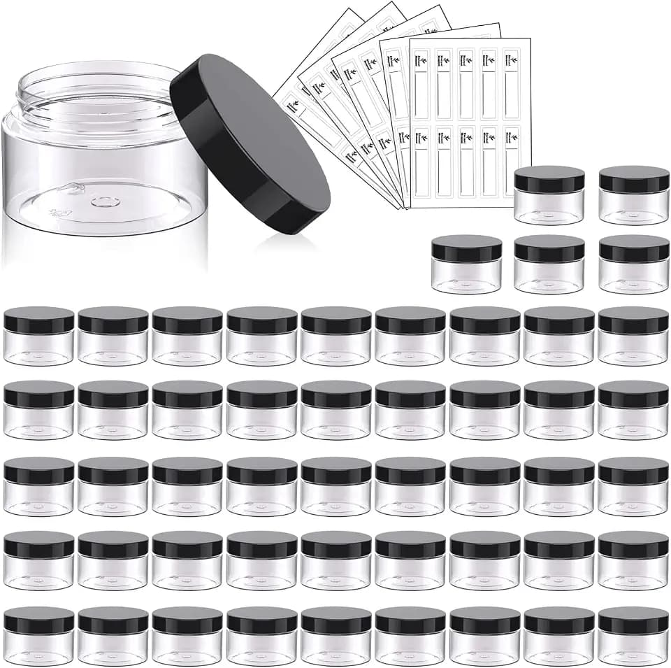 Eternal Moment 50 Pack 1 OZ Plastic Jars Clear Cosmetic Container with Lids