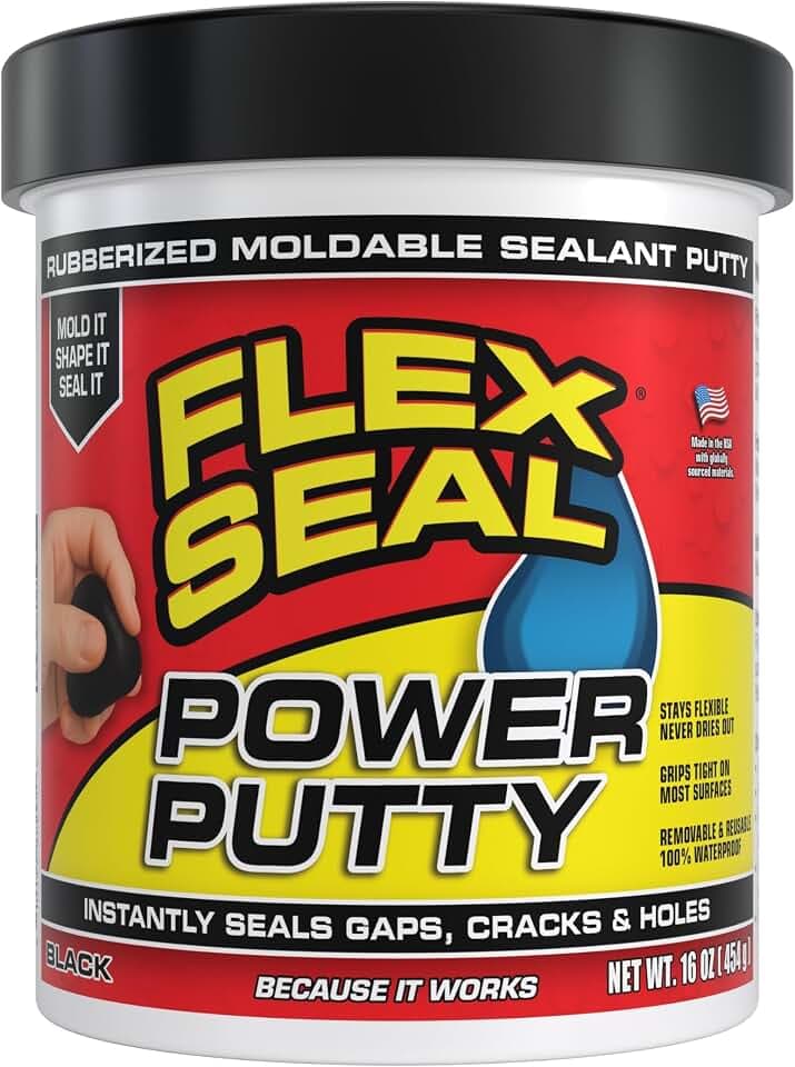 Flex Seal Power Putty, Moldable Waterproof Rubberized Sealant, Instantly Fills Gaps, Cracks, or Holes, Removable Reusable, Works Underwater, Pipes, Marine, Auto, RV, Metal, Plastic, Wood, Black 16 oz