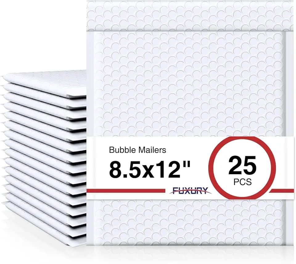 Fuxury Bubble Mailers 8.5x12" 25 Pack Self-Seal Adhesive Padded Envelopes