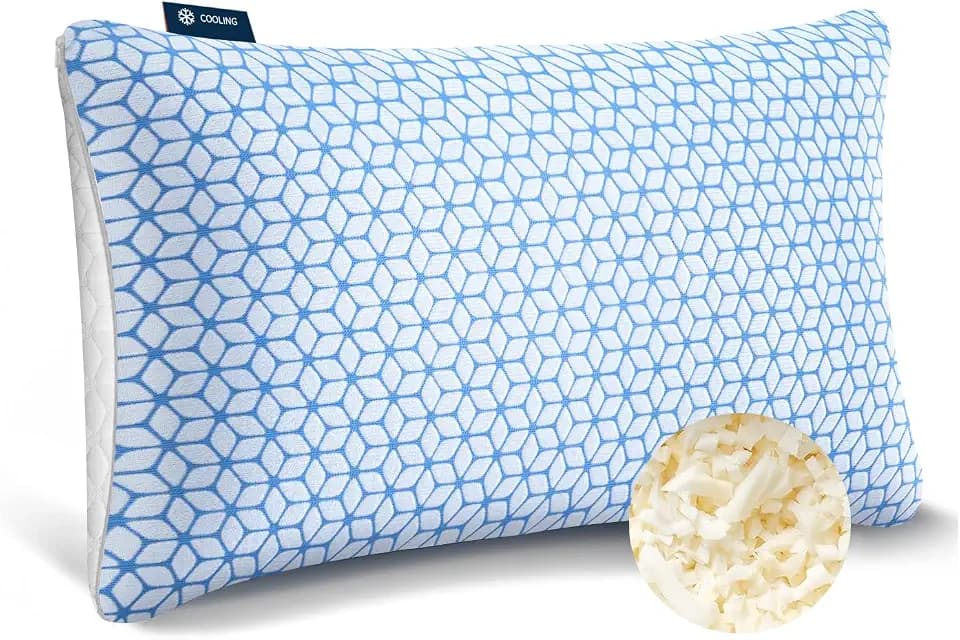 Love Attitude Bed Pillow Queen Size 1 Pack, Shredded Memory Foam Pillow Adjustable,Cooling Pillow Soft and Supportive for Side Back Stomach Sleepers