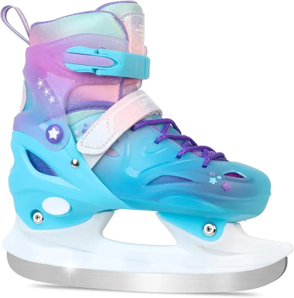 Adjustable Girls Ice Skates for Kids - Ice Skating Shoes - Hockey Lace-Up Skates for Youth Beginners,Pink Blue Green