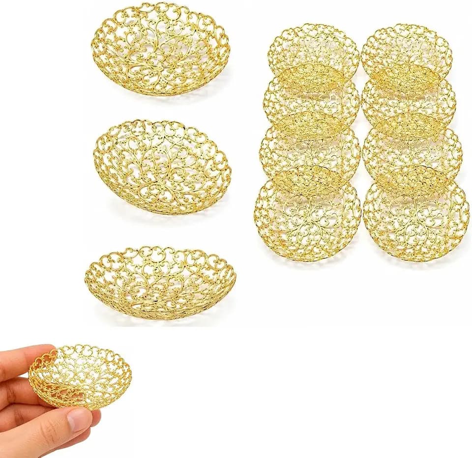 LOGOFUN 12pcs Ramadan Tray Eid Mubarak Snack Serving Plate Tray Gold 8cm