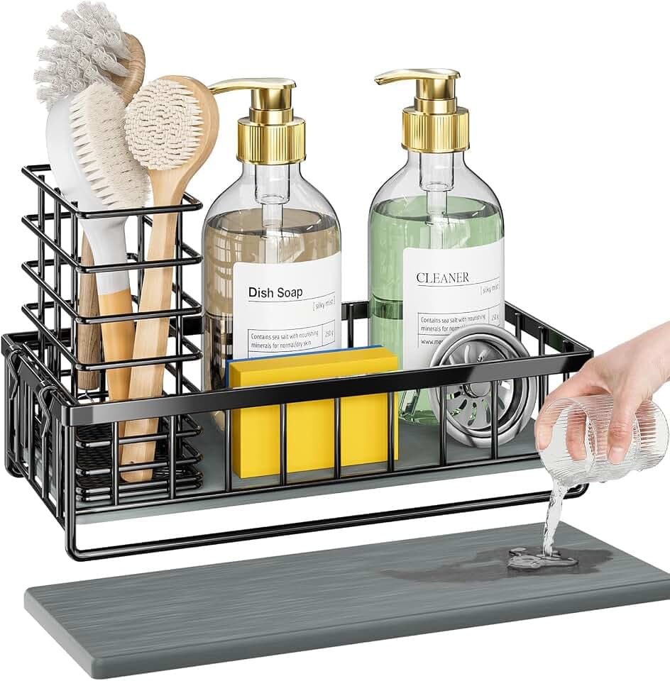 OVICAR Instant-Drying Kitchen Sink Caddy: 1 Min Fast Dry Sponge Holder