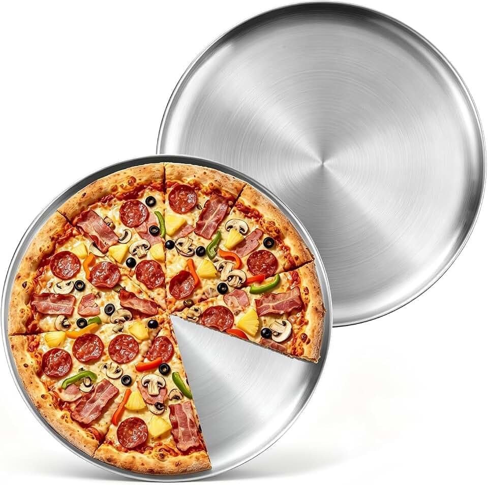 E-far 16” Stainless Steel Pizza Pan for Oven, Pizza Baking Tray Set of 2