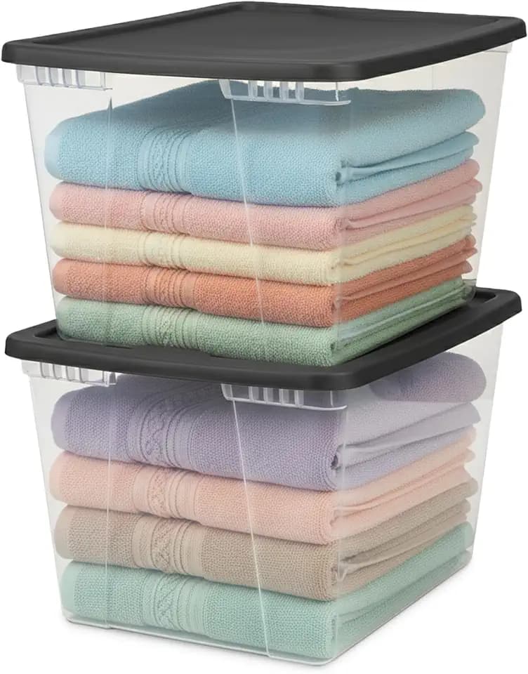 HOMZ Snaplock, Large Clear Plastic Storage Organizer Bins w/Lids, 2 Pack