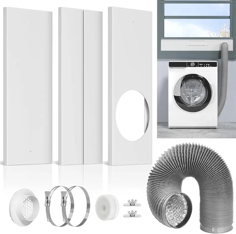 Dryer Vent Window Kit, 4” Vent Seal Panels with Hose for Sliding Windows