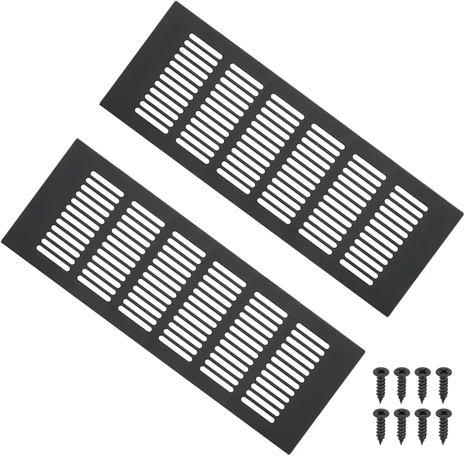 PATIKIL 10 x 4 Inch Door Air Vent Cover, 2pcs Aluminum Grille Ventilation Cover Louvered with Mounting Screws for Cabinet Wardrobe Door, Black