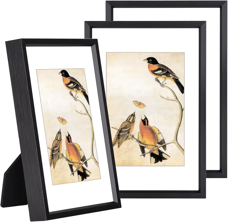 BKABOT 3.5x5 Black Picture frame 3 Pack HD Glass Mat 2.5x3.5 Wall Table