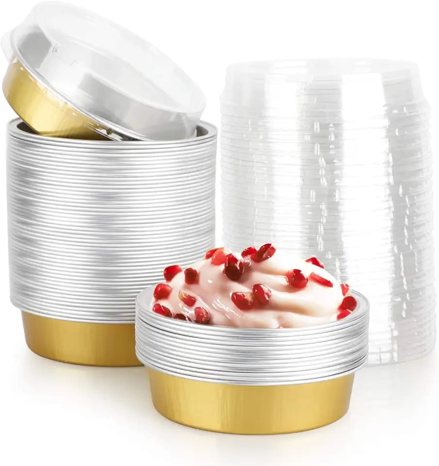 Beasea Disposable Pie Tins 4 Inch, 50 Pack Mini Tart Pans with Lids, 8 Oz Golden Aluminum Pie Pan Tin Tart Pans Round Oven Baking Mini Cake Pan for Pie Tart Quiche