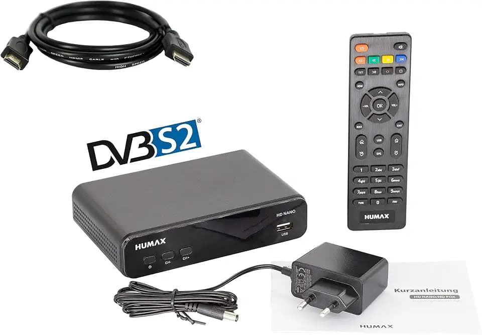 HUMAX HD Nano Digitaler HD Satelliten Receiver mit vorinstallierter Senderliste inkl. HDMI Kabel und Fernbedienung, HDMI- und SCART-Anschluss, Dolby Digital-Ausgang für beeindruckendes Musikerlebnis