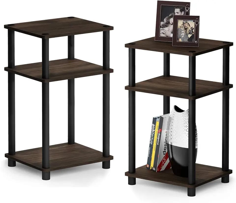 Furinno JUST Toolless 3-Tier Side Table Set of 2, Columbia Walnut