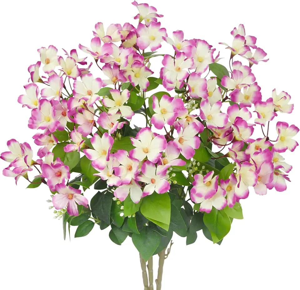 3Pcs Artificial Flowers for Outdoors Fake Silk Periwinkle Flowers UV Resistant Fuchsia Faux Flowers for Outdoor Planters Spring Summer Garden Front Porch Patio Window Box Balcony Home Decor