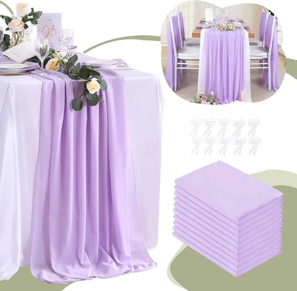 Chiffon Table Runners 10 Pcs 10Ft Light Purple Spring Easter Table Runner