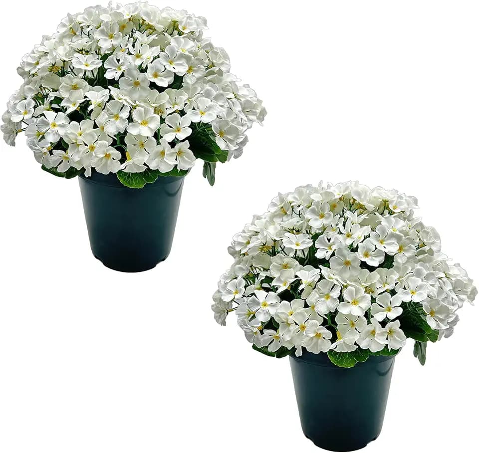 Romantic season 2 Pack Artificial Geranium Bush – Realistic 20" Faux Flowers for Indoor Outdoor Home Decor, Garden, Patio, Planter, Office, Wedding Centerpiece, UV Resistant, White