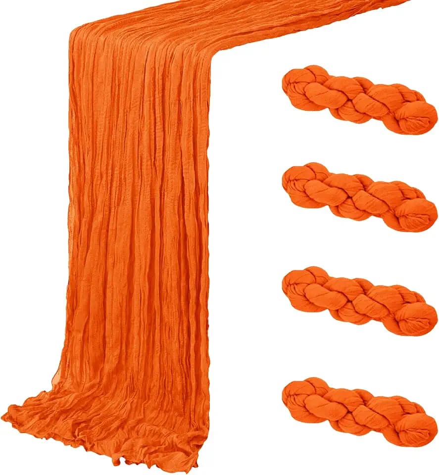 4 Pack Orange Cheesecloth Table Runner 20 x 120 inch Gauze Table Runners 10 FT Long,Semi Sheer Cheese Cloth Fabric Table Runner Bulk for Wedding,Party,Baby Shower,Bridal Shower Decoration