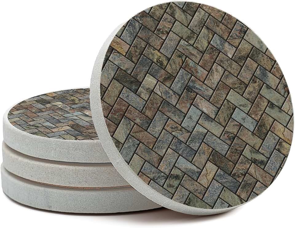 Thirstystone Herringbone 4" Round Natural Sandstone Coasters 4 Pack