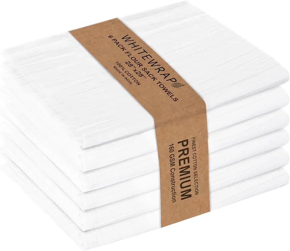 Flour Sack Towels| Tea Towel for Crafts| Kitchen Dish Cotton Blank Towel for Embroidery|Baking Bread Proofing Linen Cover| Thick Absorbent Quick Dry| 6 Pack 28"x28" White