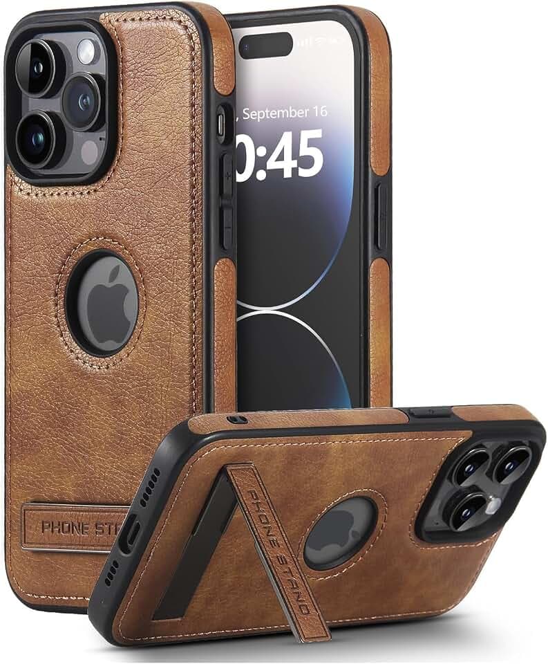 Leather Case for iPhone 13 Pro Max Case, Protective Slim with Kickstand Shockproof Phone Cases, Built-in Invisible Stand Compatible with iPhone 13 Pro Max 6.7'' (Brown, for iPhone 13 Pro max)