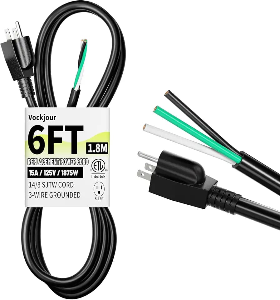 Vockjour 6 ft 14/3 Pigtail Replacement Power Tool Cord, NEMA 5-15P Black