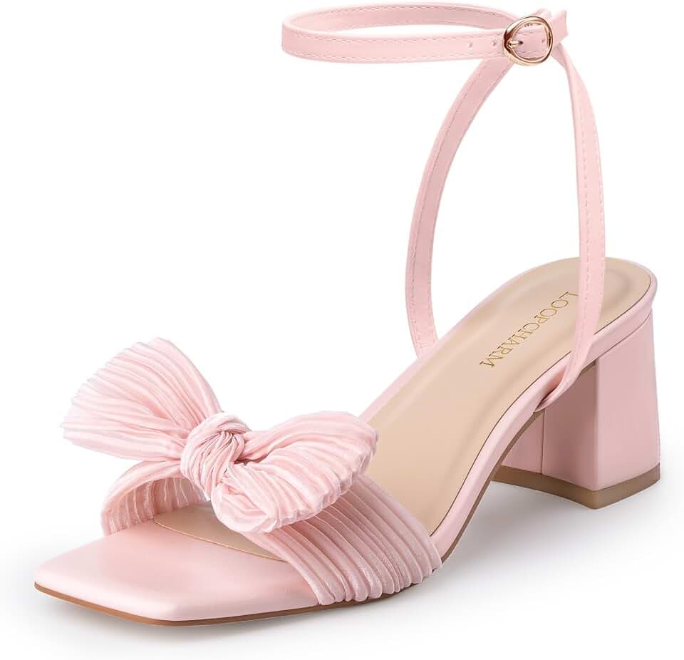 Women's Bow Knot Block Heel Square Open Toe Ankle Strap Sandals