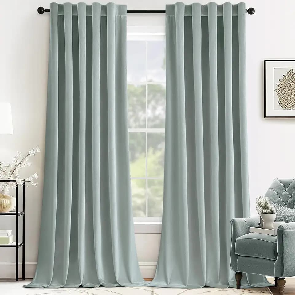 MIULEE Velvet Curtains 52x90 inches 2 Panels Misty Blue Blackout Curtains