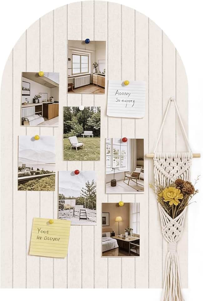 Large Arched Felt Bulletin Board - 6 Customizable Adhesive Tiles (Beige