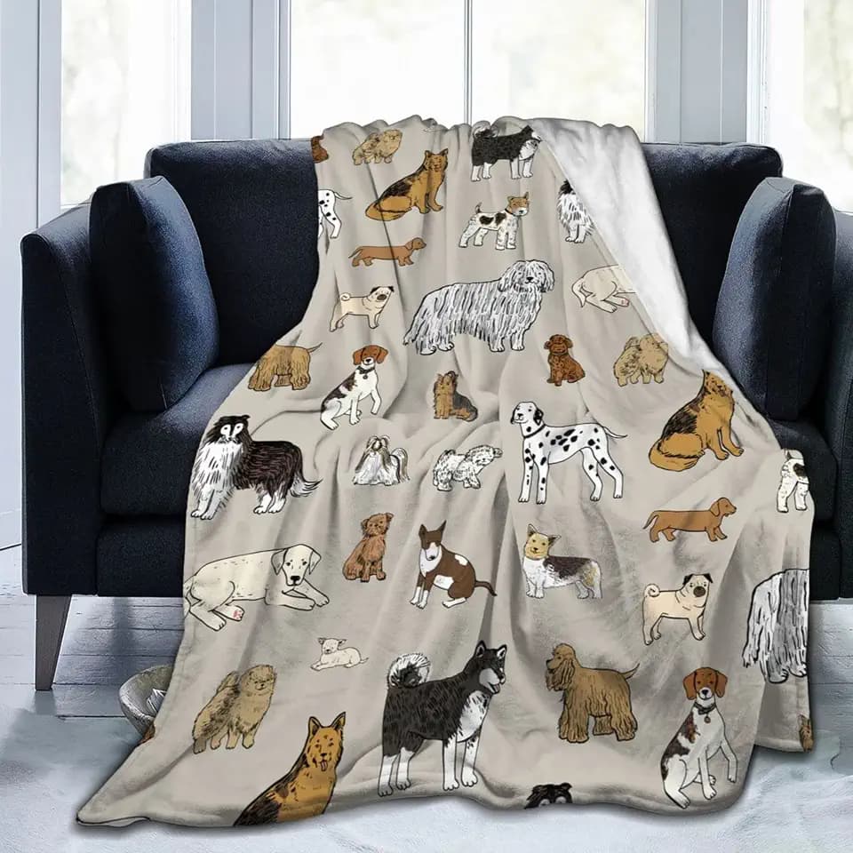 Perinsto Cute Dogs Animal Throw Blanket Ultra Soft Warm All Season Decorative Fleece Blankets for Bed Chair Car Sofa Couch Bedroom 50"X40"