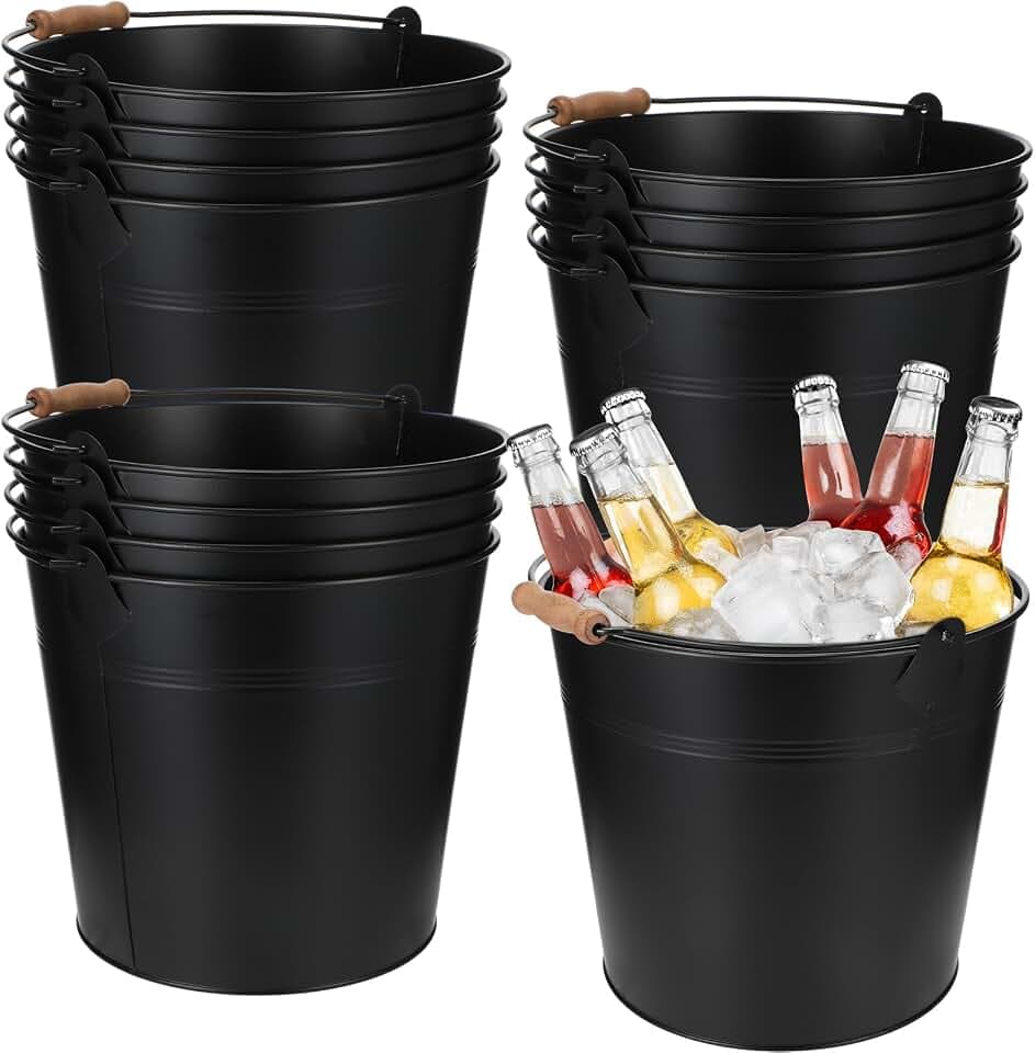 Didaey 12 Pcs 9 Quart Large Galvanized Metal Buckets with Handle Inch Heavy Duty Stainless Steel Pails Round Pail for Party Wedding, Crafts, Utensils, Table Centerpieces (Black)