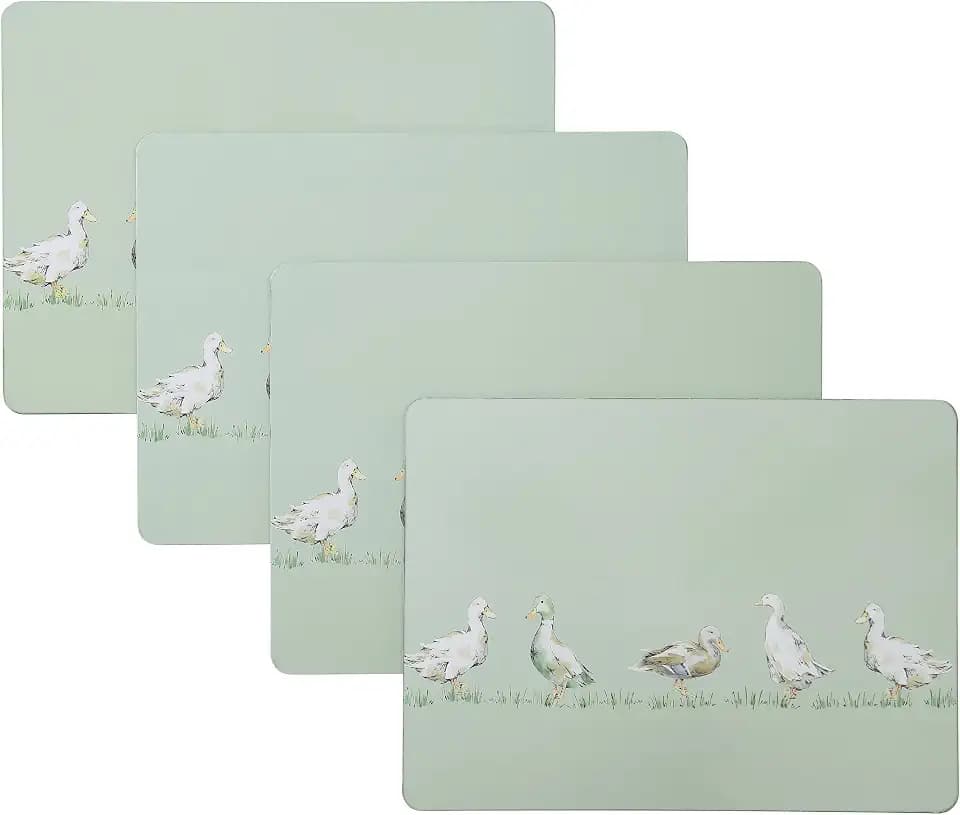 Laura Ashley Cork Placemats, 16 x 12-inch, Set of 4, Mallard