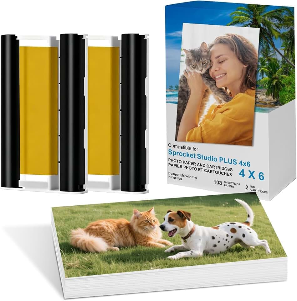 Compatible with HP Sprocket Studio Plus 4x6” Photo Paper and Cartridges Set
