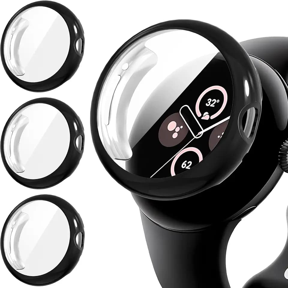 Diruite 3 Stück Hülle für Google Pixel Watch 3/2/1 41mm Schutzhülle Soft TPU Stoßfestes Displayschutz Case,Schwarz&Schwarz&Schwarz
