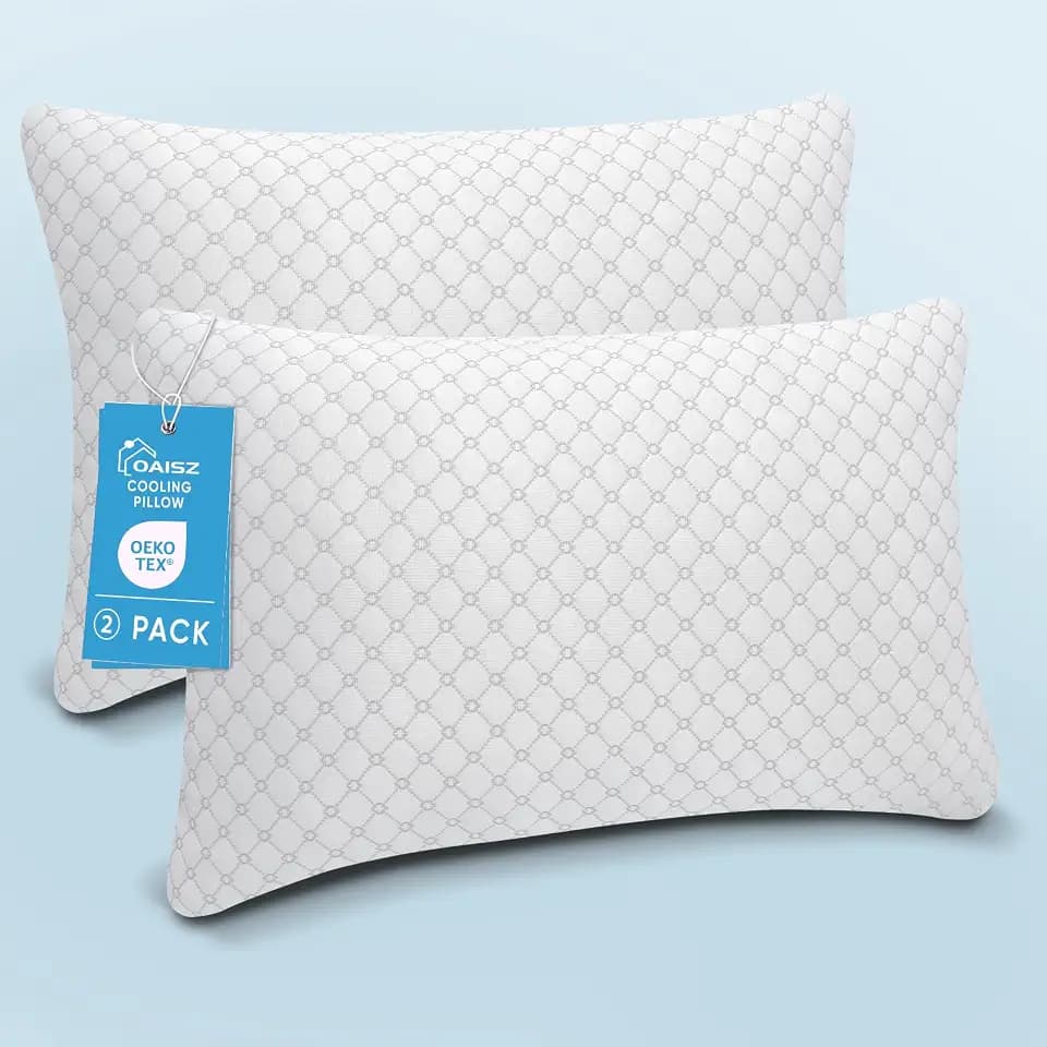OAISZ Shredded Memory Foam Bed Pillows Queen Size Set of 2 for Sleeping